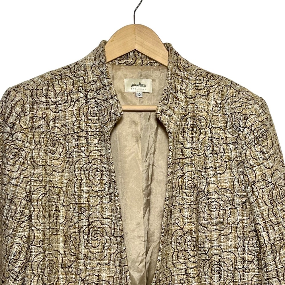 Vintage Neiman Marcus Exclusive Floral Tweed Duster Coat Gold Brown Silk Mix 10 - Picture 4 of 15